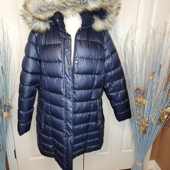 Laundry puff mid thigh coat, 1X, dk blue - Picture 8 of 12